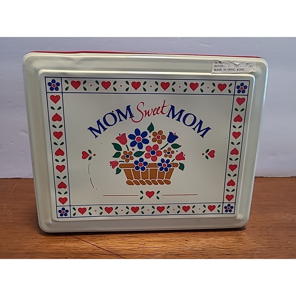 Vintage Enesco Mom Sweet Mom Metal Tin Hearts And Flowers Mother's Day
